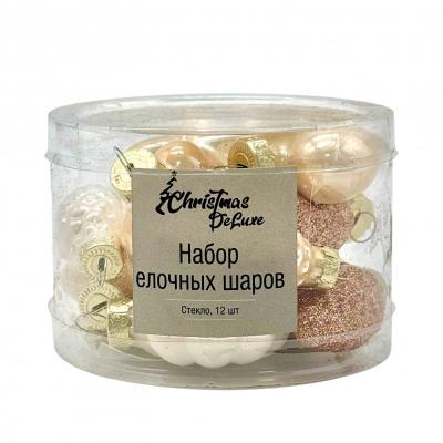 Игрушка ёлочная, НАБОР, 12шт шишка/звезда/сердце/цветок, 4см, кремовый/жемчужный/белый /88392/