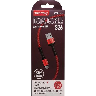 Кабель USB - micro USB, 1,0м, SmartBuy S26, 3A, нейлон, красный (iK-12-S26r)