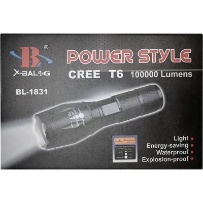Фонарь тактический Bailong BL-Q1831-T6, кнопка/крепление, ZOOM, 1*18650/3*LR03, ЗУ 220/12В**