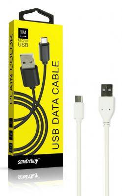 Кабель USB - micro USB, 1,0м, Smartbuy, цветной, белый, коробка (iK-12cbox white)