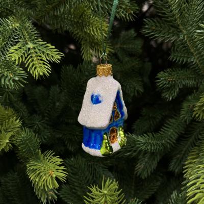 Игрушка ёлочная, 1шт. 14см. Домик с елочками, голубой