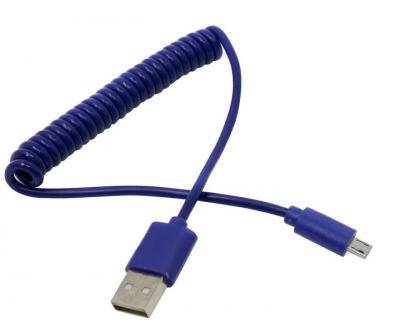 Кабель USB - micro USB, 1,0м, Smartbuy, спиральный, голубой (iK-12sp blue)