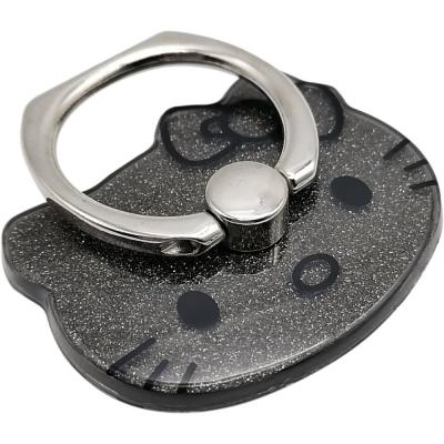 Кольцо-держатель для телефона металл фигурное "Hello Kitty"с блёстками, черный