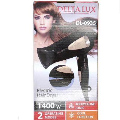 Фен DELTA LUX DL-0935 (1600Вт, 3 реж. темп, скл.ручка), черный/золото