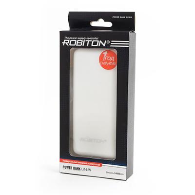 Портативный аккумулятор 14000 мАч, ROBITON POWER BANK Li14-W, белый/серебристый ***