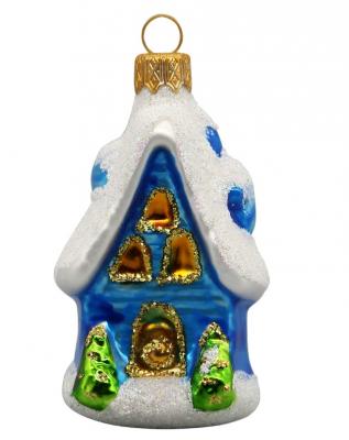 Игрушка ёлочная, 1шт. 14см. Домик с елочками, голубой