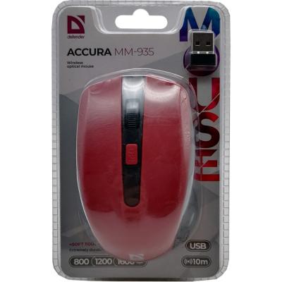 Мышь беспроводная Defender Accura MM-935, 800-1600dpi, красный