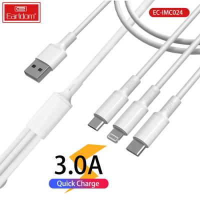 Кабель 3 в 1 USB -  Lightning 8pin+micro USB+Type C, 1,2м, Earldom EC-IMC024, белый