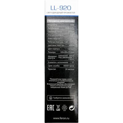 LED прожектор 30W, 6400K, IP65, 220V, черный, LL-920 /32101/