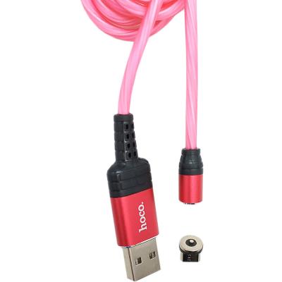 Кабель USB - Micro USB, 1,0м, HOCO U90 Ingenious streamer, LED, магнит, красный