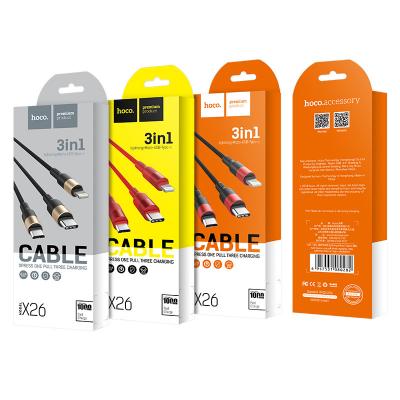 Кабель 3 в 1 USB -  Lightning 8pin+micro USB+Type C, 1,0м, HOCO X26 Xpress, черный
