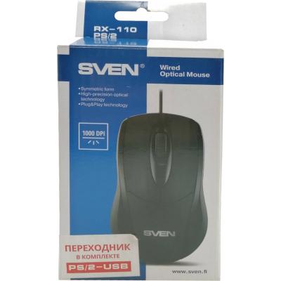 Мышь проводная SVEN RX-110, PS/2, черная + подарок PS/2-USB-адаптер