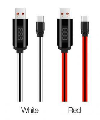 Кабель USB - Type C, 1,2м, HOCO U29 LED, красный