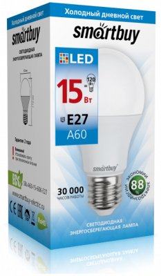 LED лампа A60/15W/6000/E27, Smartbuy