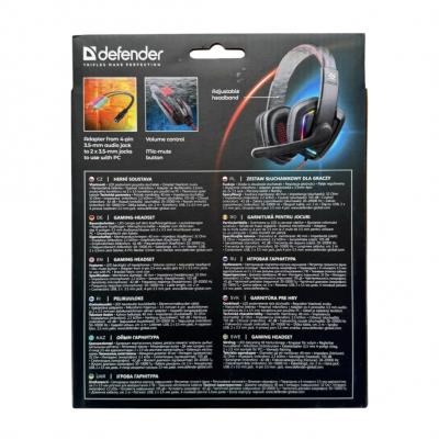 Игровая гарнитура DEFENDER Quake LED, 40мм, RGB, черный