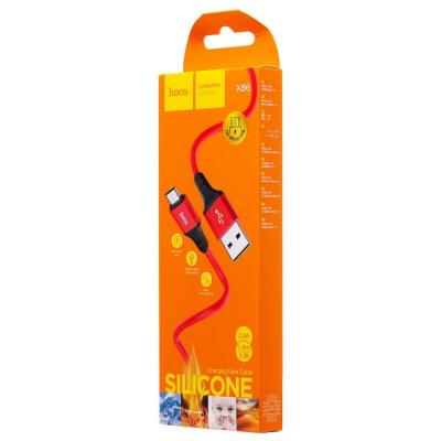 Кабель USB - micro USB, 1,0м, HOCO X86 Spear, 2.4A, красный
