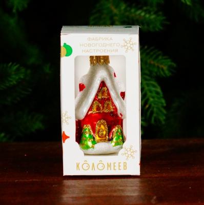 Игрушка ёлочная, 1шт. 14см. Домик с елочками, красный