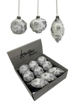 Игрушка ёлочная, 1шт. 8см. шар/капля/луковка, серебро, Christmas Deluxe, box 9 /13979/