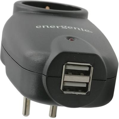 Фильтр-розетка Energenie SPG1-U 16A с 2 USB, черная, защита USB, шторки***