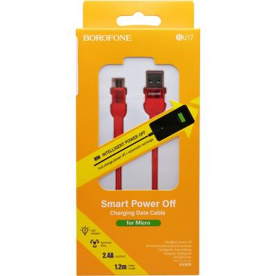 Кабель USB - micro USB, 1,2м, BOROFONE BU17 Starlight smart power, LED, красный