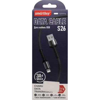 Кабель USB - Lightning 8pin, 1,0м, SmartBuy S26, 3A, нейлон, черный/серый (iK-512-S26bg)