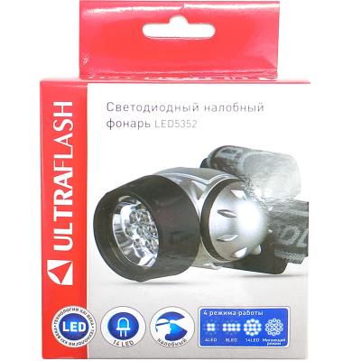 Фонарь налобный Ultraflash "HEADLITE"LED5352 ( 14LED, 4 реж., 3хR03, пласт.) металлик**