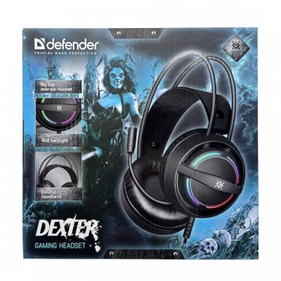 Игровая гарнитура DEFENDER Dexter, 50мм, RGB, черный