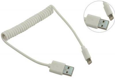 Кабель USB - Lightning 8pin, 1,0м, Smartbuy, спиральный, белый (iK-512sp white)