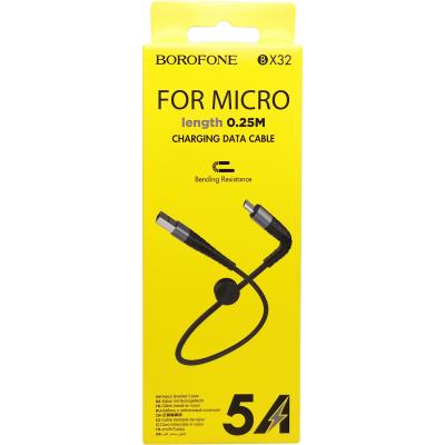 Кабель USB - micro USB, 0,25м, BOROFONE BX32, 5.0A, нейлон, черный