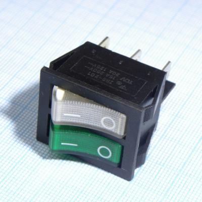 Переключатель клавишный 22мм бело-зеленый 2х клав ON-OFF, 250V, 10A/154168
