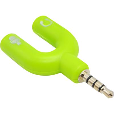 Переходник шт.3,5 (4pin) - 2 гн.3,5 (MIC+headphones), Орбита OT-AVC40(3301), зеленый