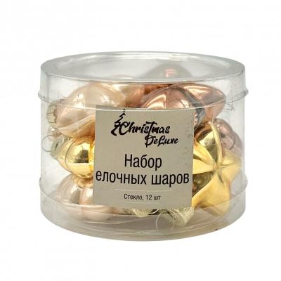 Игрушка ёлочная, НАБОР, 12шт шишка/звезда/сердце/цветок, 4см, жемчужный/золотой/коричневый /89889/
