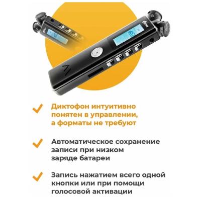 Диктофон RITMIX RR-145 8Gb черный (MP3,WAV, аудиоплеер)