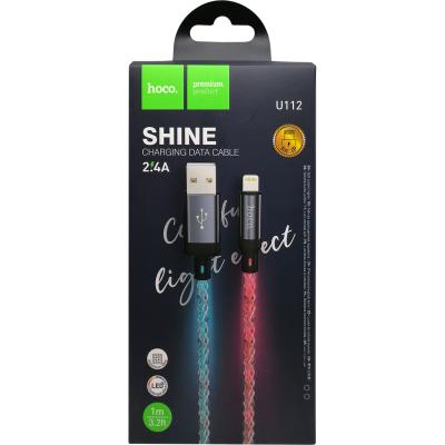 Кабель USB - Lightning 8pin, 1,0м, HOCO U112 Shine, светящийся, серый