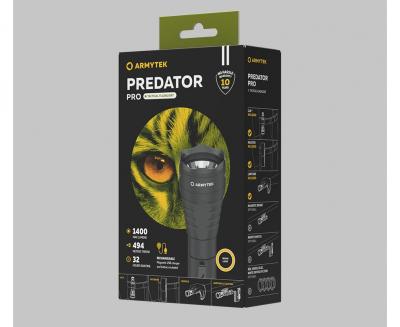 Фонарь ручной тактический ARMYTEK PREDATOR PRO MAGNET USB, теплый, 1*18650