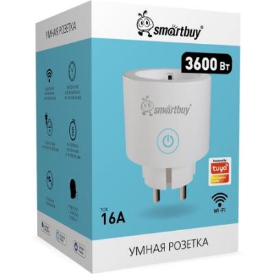 Умная розетка Smartbuy, 1 гнездо, 16A, Wi-Fi, белая (SBE-16-A12WFw-Z)