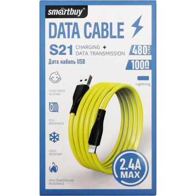 Кабель USB - Lightning 8pin, 1,0м, SmartBuy S21, 2.4A, силикон, желтый (iK-512-S21by)