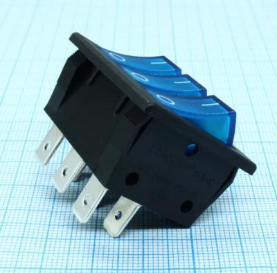 Переключатель клавишный RK1-37 1X1X3 B/BL"0-" синий 3х клав ON-OFF