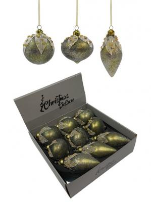 Игрушка ёлочная, 1шт. 8см. шар/капля/луковка, оливковый, Christmas Deluxe, box9 /13989/