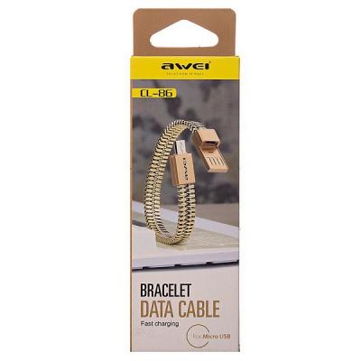 Кабель USB - micro USB, 0,2м, AWEI CL-86 BRACELET, 2A, серебро***