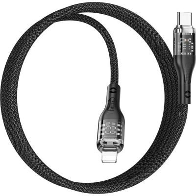 Кабель Type C - Lightning 8pin, 1,2м, HOCO U115 Transparent, 3.0A PD 20W, черный