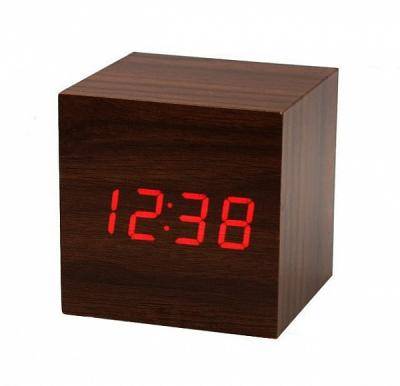 Часы VST869-1 крас. цифры (ТЕМНО-коричневый) USB-5V/3*ААА