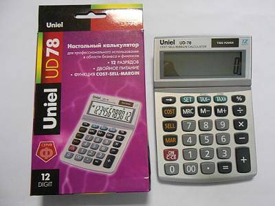 Калькулятор Uniel UD-78 12 разр., настольный, мет.панель